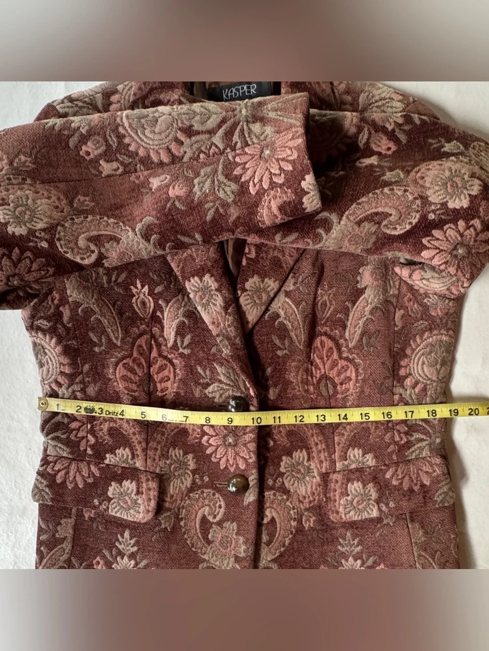 Tapestry Brocade KASPER Blazer Jacket Mauve-Brown Floral Paisley Pattern Size 12